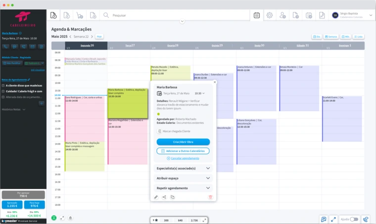 Módulo Agenda Folha de Obra Digital Cabeleireiro